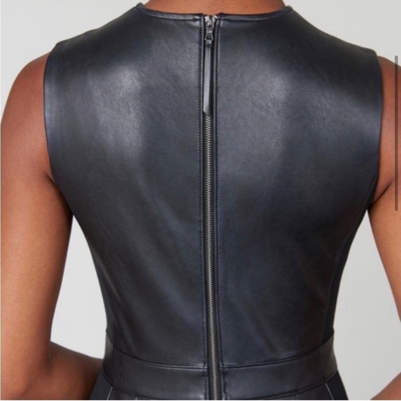 Spanx | Leather-Like Mixed Media Combo Fitted Dress Classic Black Small - Picture 2 of 13
